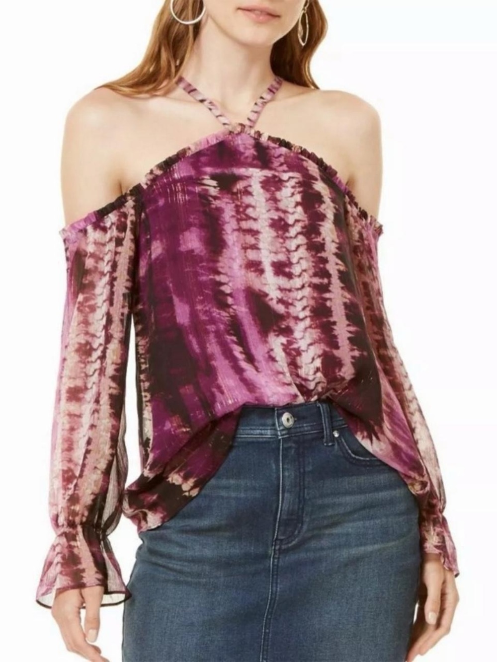 Inc International Concept Women’s Purple Long Sleeve Top Cold Shoulder Size M